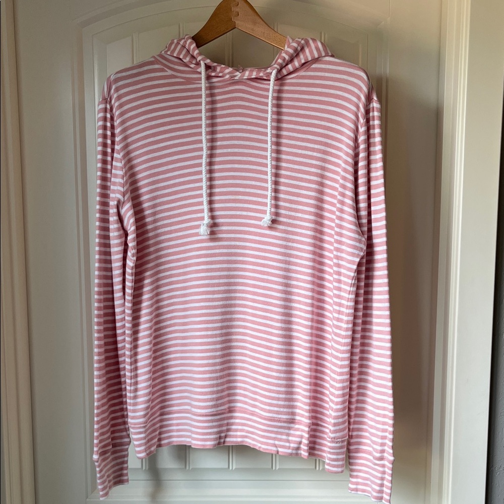 Caslon Striped Pink and White Lightweight Hoodie